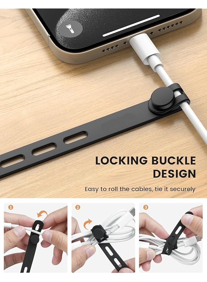 erorex 10Pack Silicone Cable Ties Cord Organizer Wrap Delee Reusable Washable Wire Ties Management With Lock Buckle Elastic Adjustable Charger Cable Strap Tie Electrical Cord Keeper For Travel Home - Image 3