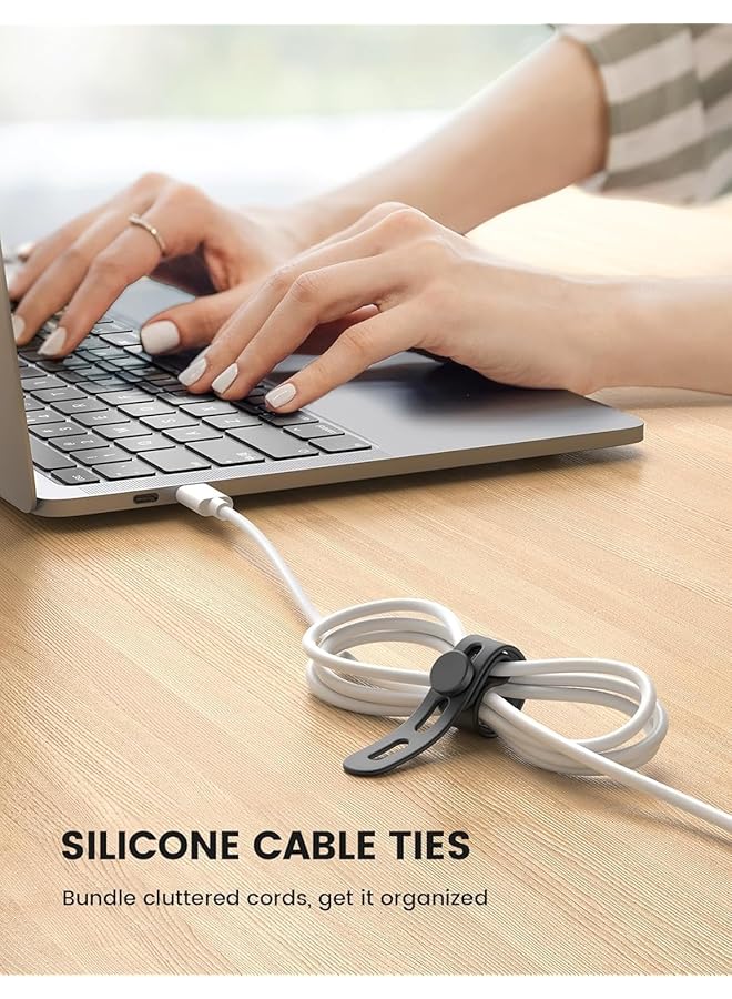 erorex 10Pack Silicone Cable Ties Cord Organizer Wrap Delee Reusable Washable Wire Ties Management With Lock Buckle Elastic Adjustable Charger Cable Strap Tie Electrical Cord Keeper For Travel Home - Image 2