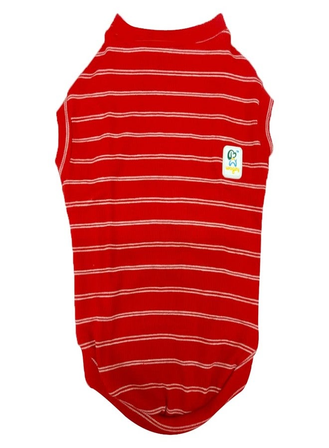 WAGZY Red and Green Striped Woven Stretchable T-Shirts for Puppies, Kitten, Dogs and Cats (22" - XXL) - Image 2