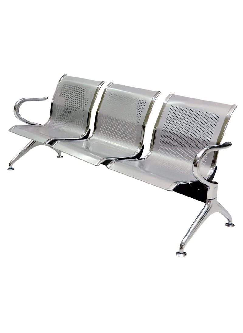 SILA - 3 Seater Frame Airport Chair, visitor chair for Airport, Office, Hospital, School etc. with Metal frame & armrest, sit & back, Silver - Image 1