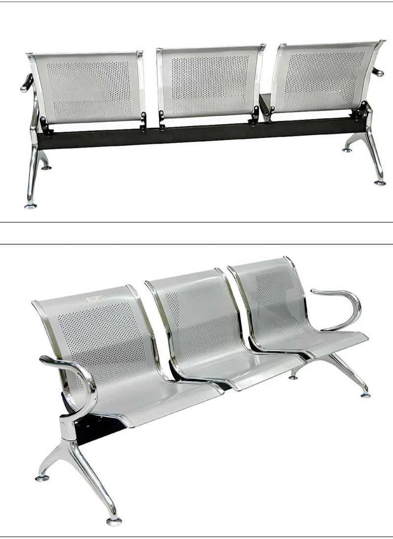 SILA - 3 Seater Frame Airport Chair, visitor chair for Airport, Office, Hospital, School etc. with Metal frame & armrest, sit & back, Silver - Image 1