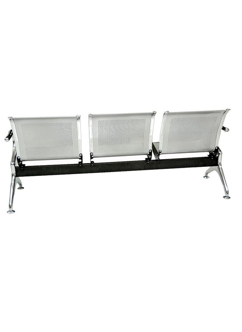 SILA - 3 Seater Frame Airport Chair, visitor chair for Airport, Office, Hospital, School etc. with Metal frame & armrest, sit & back, Silver - Image 1