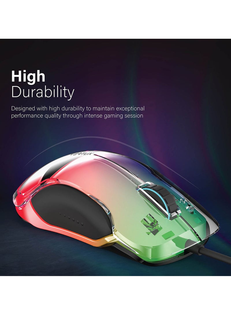 فيرتوكس RGB Wired Gaming Mouse, Lightweight 12000 DPI Gaming Mice with Polling Control Button, Translucent LED-Backlit, Multi-Surface Tracking and 5 Programmable Buttons for Gamers, Phoenix Black - Image 3