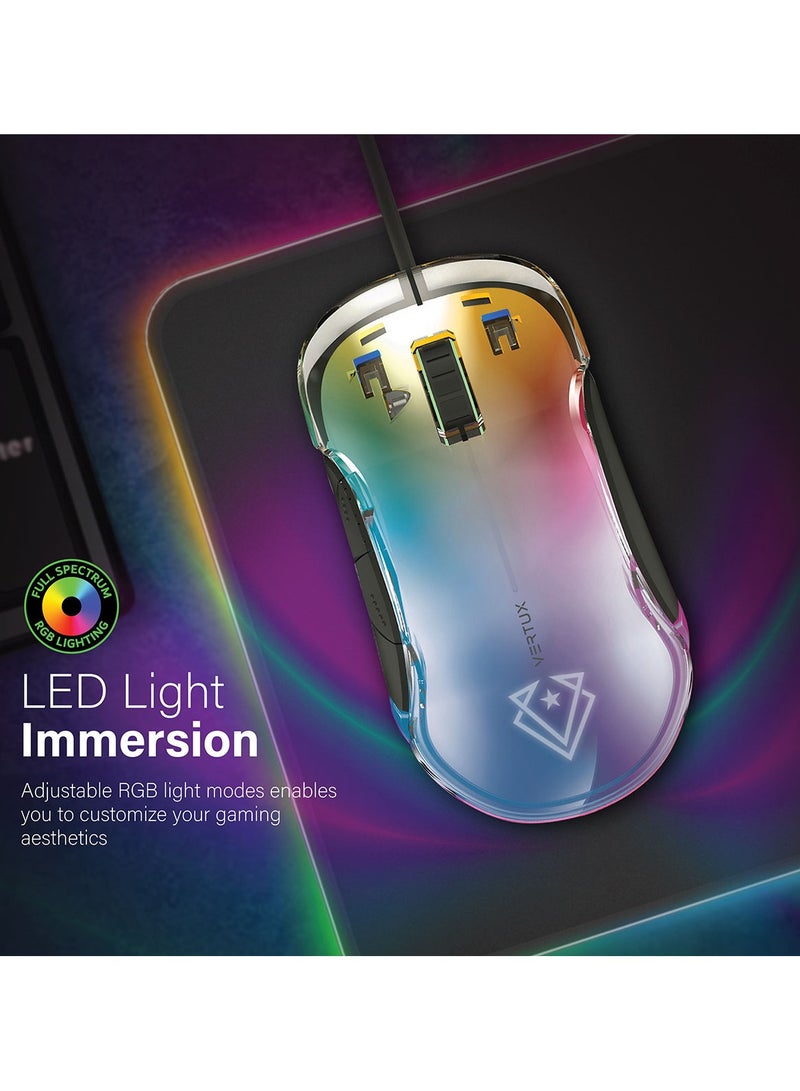 فيرتوكس RGB Wired Gaming Mouse, Lightweight 12000 DPI Gaming Mice with Polling Control Button, Translucent LED-Backlit, Multi-Surface Tracking and 5 Programmable Buttons for Gamers, Phoenix Black - Image 2