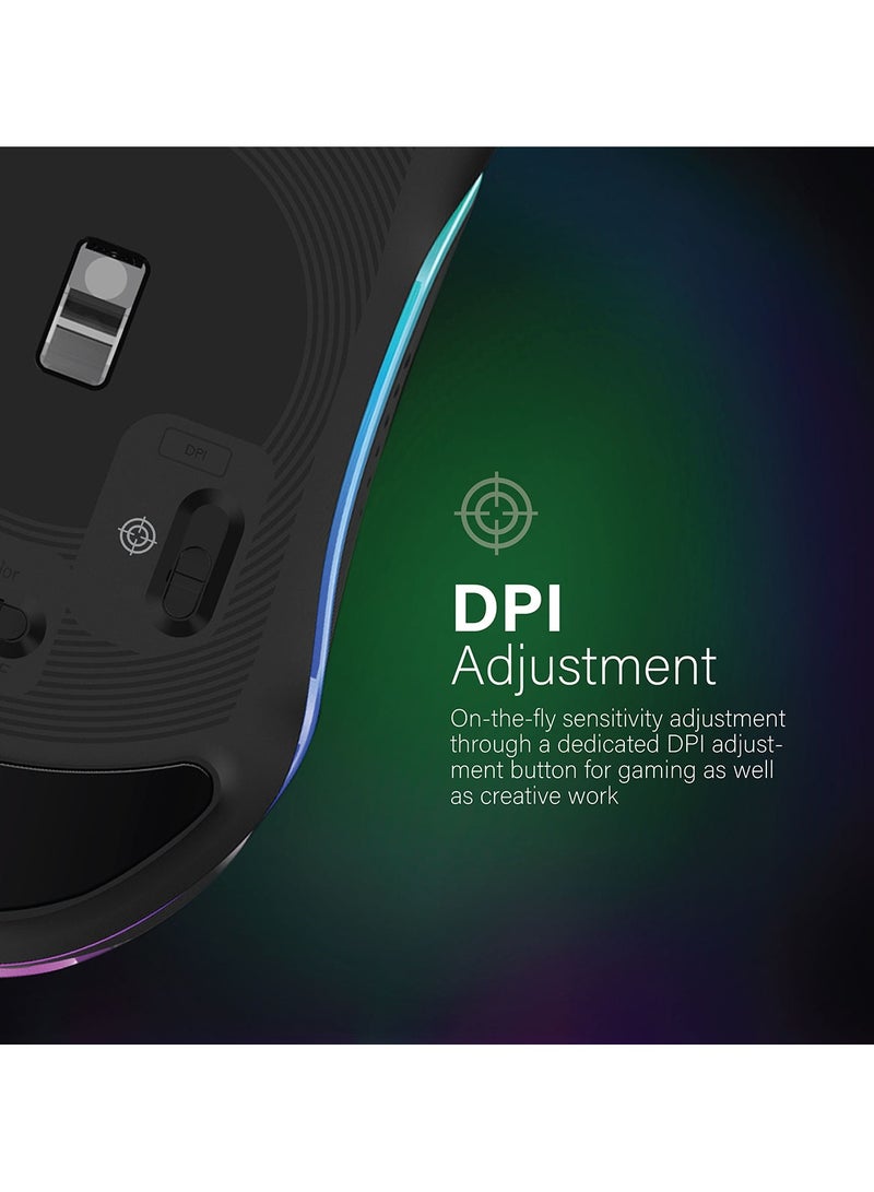 فيرتوكس RGB Wired Gaming Mouse, Lightweight 12000 DPI Gaming Mice with Polling Control Button, Translucent LED-Backlit, Multi-Surface Tracking and 5 Programmable Buttons for Gamers, Phoenix Black - Image 4