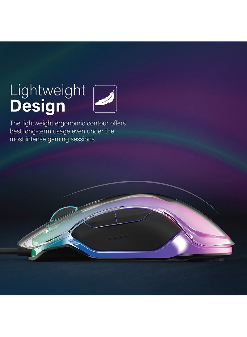 فيرتوكس RGB Wired Gaming Mouse, Lightweight 12000 DPI Gaming Mice with Polling Control Button, Translucent LED-Backlit, Multi-Surface Tracking and 5 Programmable Buttons for Gamers, Phoenix Black - Image 5