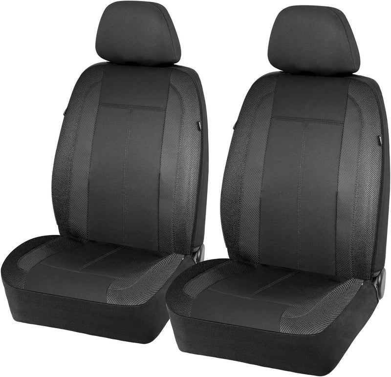 PIC AUTO Low Back Front Car Seat Covers - Sports Carbon Fiber Mesh Design, Two Front Set, Airbag Compatible, Universal Fit for Most Cars (Black) - Image 1