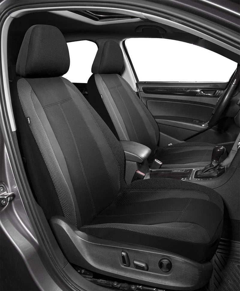 PIC AUTO Low Back Front Car Seat Covers - Sports Carbon Fiber Mesh Design, Two Front Set, Airbag Compatible, Universal Fit for Most Cars (Black) - Image 2