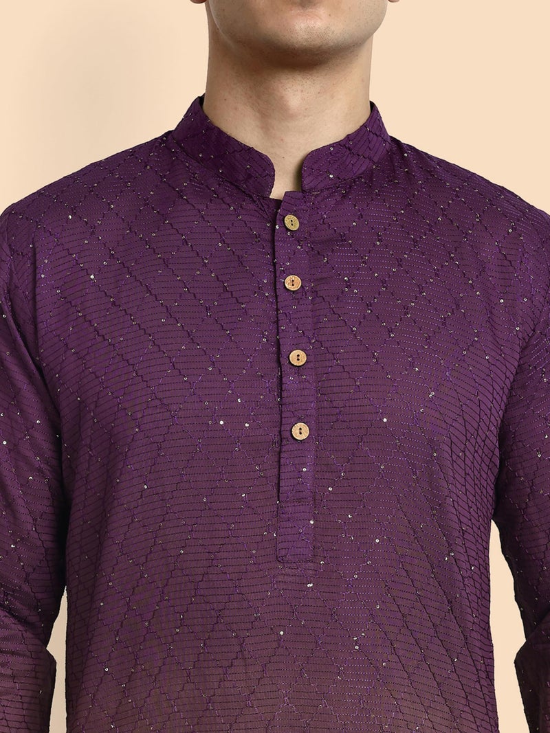 Vardha Men's Cotton Chikankari Embroidered and Sequence Full Sleeve Knee Length Casual Kurta for All Occations Like Wedding, Office & Events (MK_39_XL_LK) - Image 4
