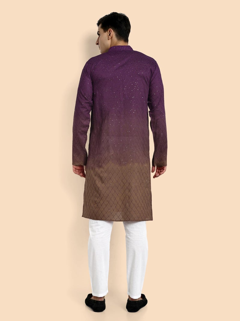 Vardha Men's Cotton Chikankari Embroidered and Sequence Full Sleeve Knee Length Casual Kurta for All Occations Like Wedding, Office & Events (MK_39_XL_LK) - Image 3