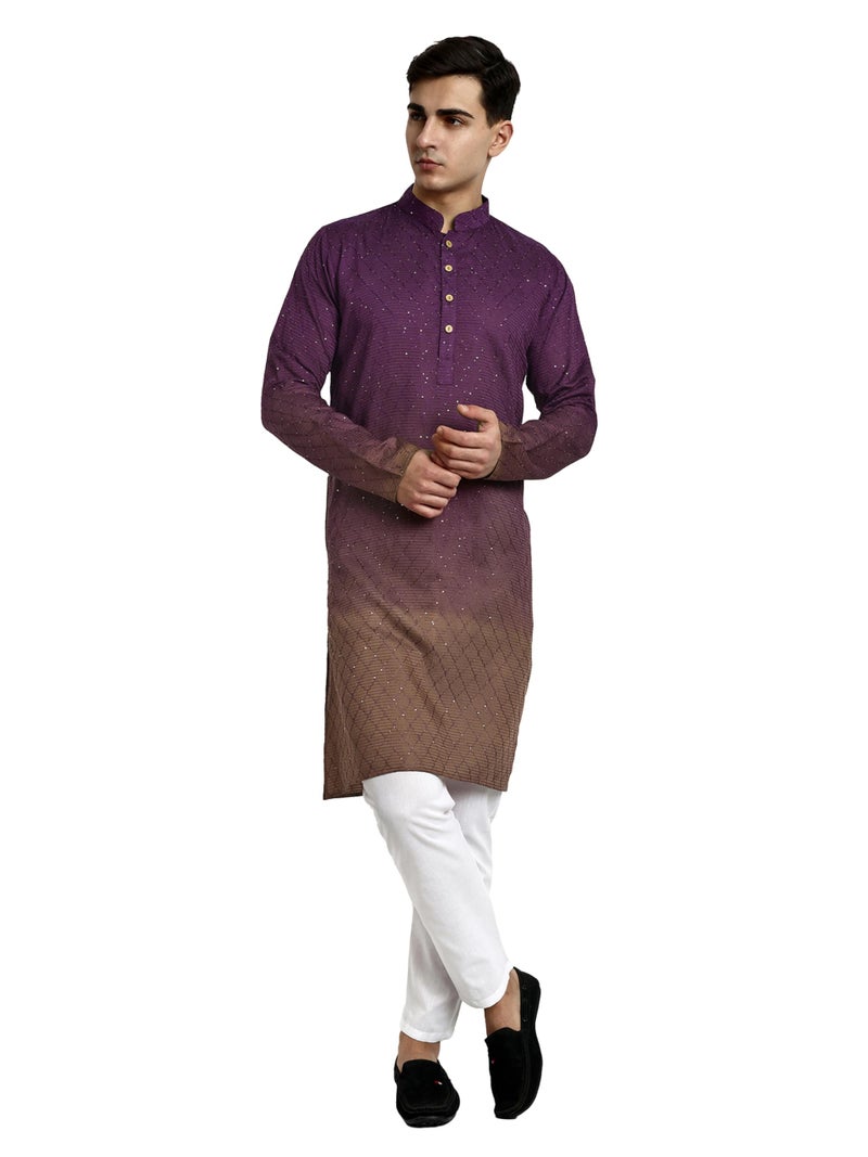 Vardha Men's Cotton Chikankari Embroidered and Sequence Full Sleeve Knee Length Casual Kurta for All Occations Like Wedding, Office & Events (MK_39_XL_LK) - Image 1