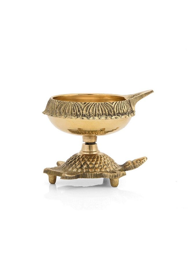 Collectible India Brass Diya Oil Puja Lamp Engraved Design Dia with Turtle Base for Home Temple Pooja Articles Decor Gifts (1Pcs). - Image 3