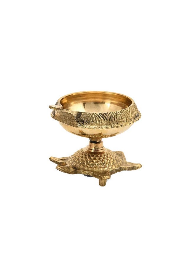Collectible India Brass Diya Oil Puja Lamp Engraved Design Dia with Turtle Base for Home Temple Pooja Articles Decor Gifts (1Pcs). - Image 1