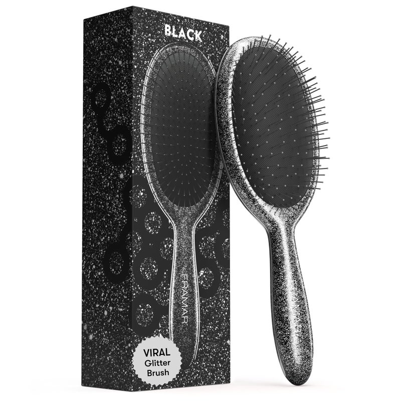 FRAMAR Glitter Hair Brush Detangler Detangling Hairbrush For Women Wet Hair Brush For Girls Hair Detangler Brush Wet Hairbrush Hairbrushes Girls Hairbrush Detangler Reduces Frizz Black