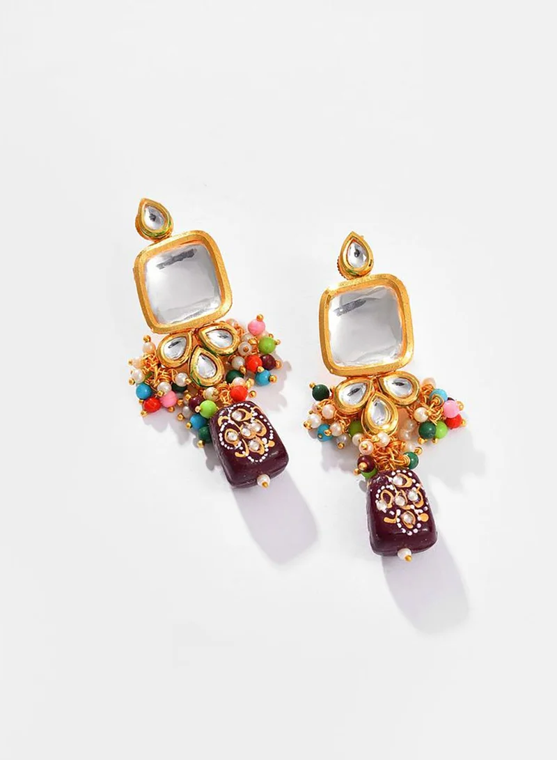 SOHI Gold Plated Kundan Beaded Necklace and Earring Set