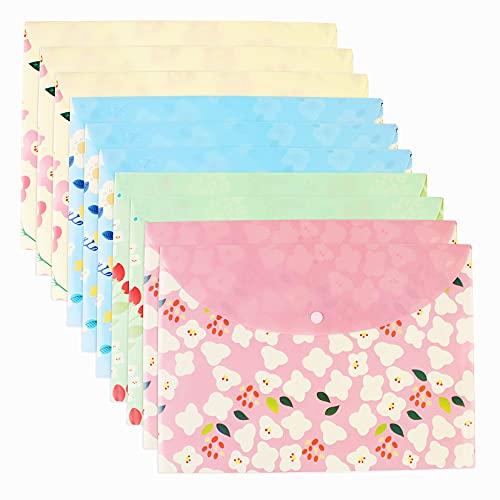 Tongcloud 10 pcs Style Floral Printed A4 Paper Document File Folder Poly Envelopes Document Organizer Booklet File Paper Folders with Snap Button 4 Color (4 Color, A4) - Image 1