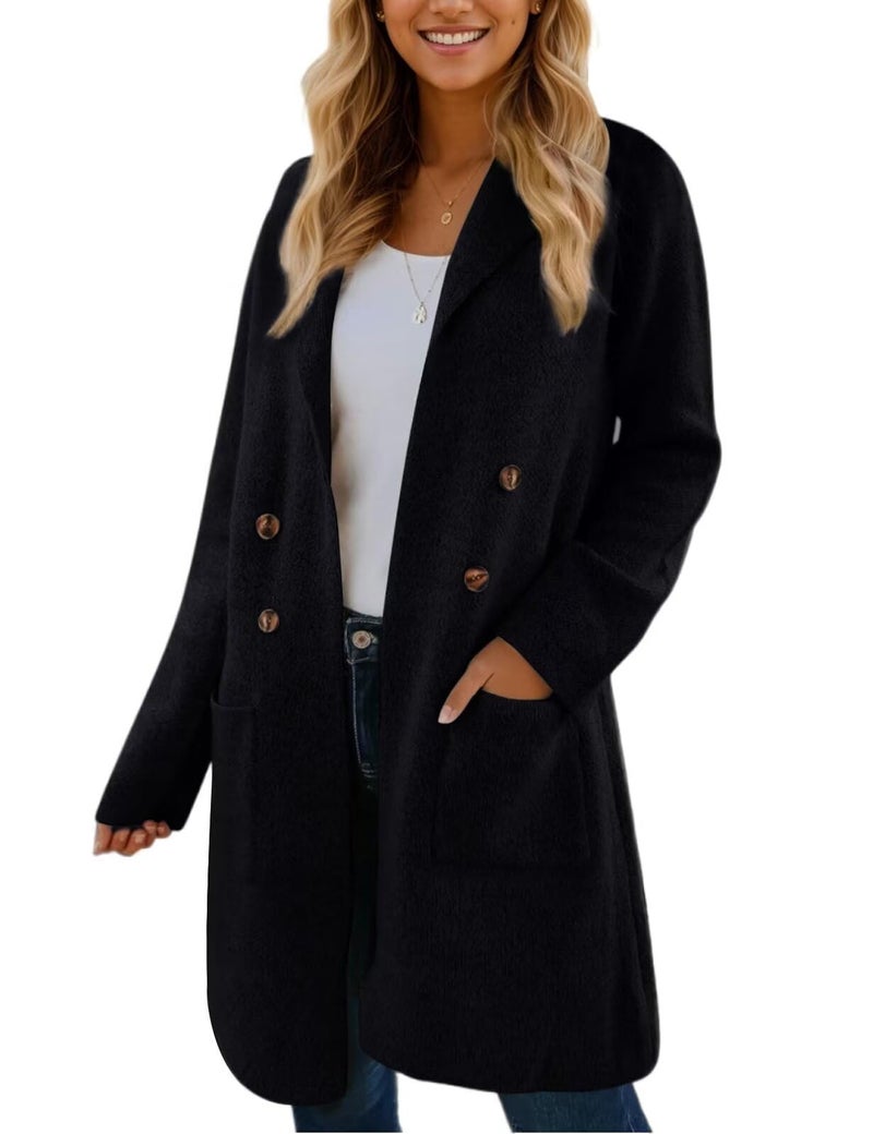 CiCiBird Women Fall Winter Long Cardigan Sweater Trendy Knit Jacket Coat Dressy Blazer Coatigan Black M - Image 1