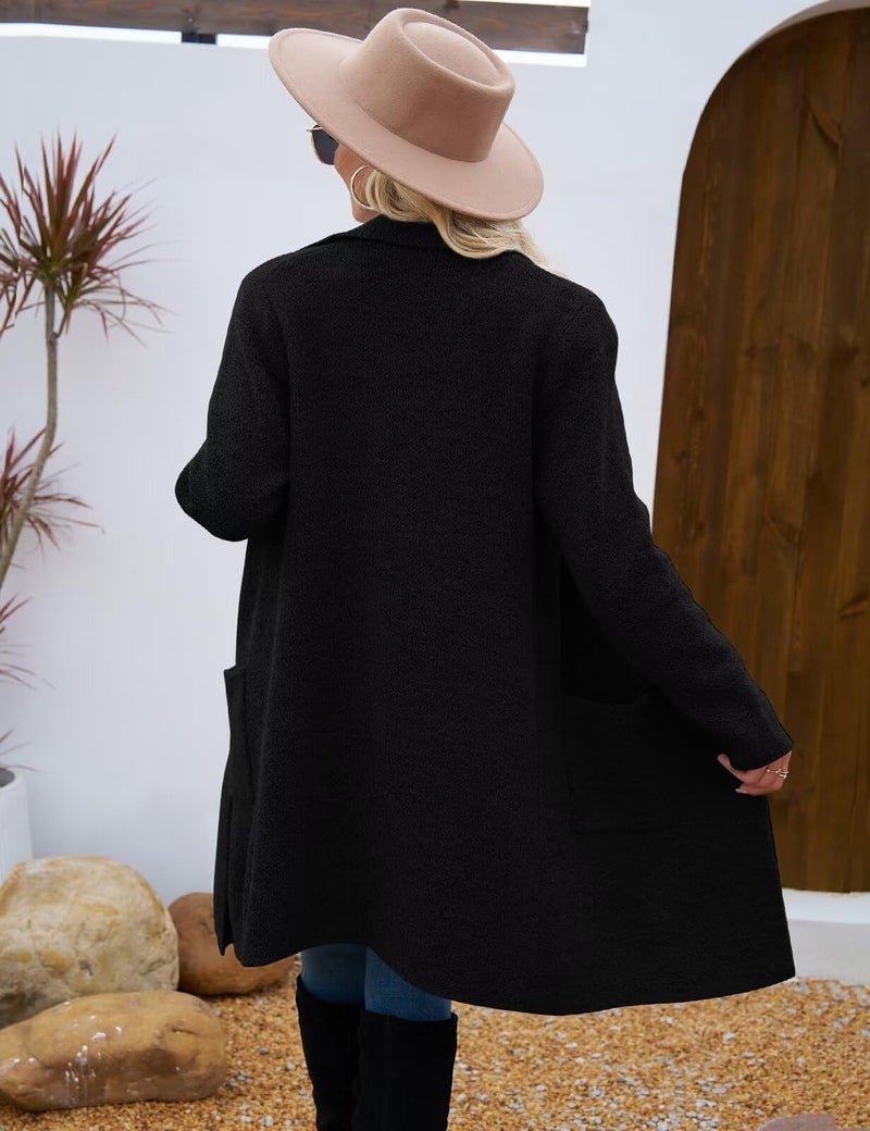 CiCiBird Women Fall Winter Long Cardigan Sweater Trendy Knit Jacket Coat Dressy Blazer Coatigan Black M - Image 2