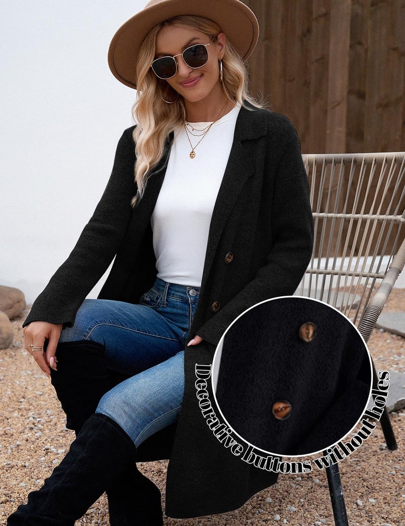 CiCiBird Women Fall Winter Long Cardigan Sweater Trendy Knit Jacket Coat Dressy Blazer Coatigan Black M - Image 3