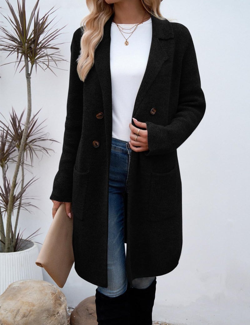 CiCiBird Women Fall Winter Long Cardigan Sweater Trendy Knit Jacket Coat Dressy Blazer Coatigan Black M - Image 5
