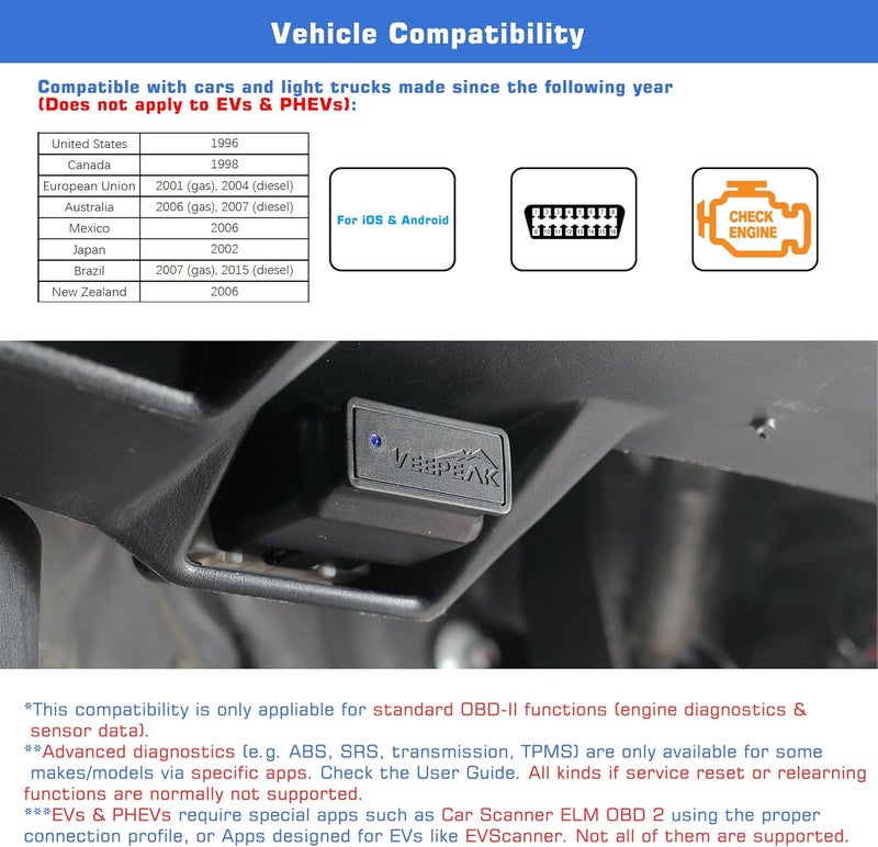 Veepeak OBDCheck BLE Bluetooth OBD II Scanner for iOS & Android, Car Wireless Check Engine Light Code Reader Diagnostic Tool - Image 5