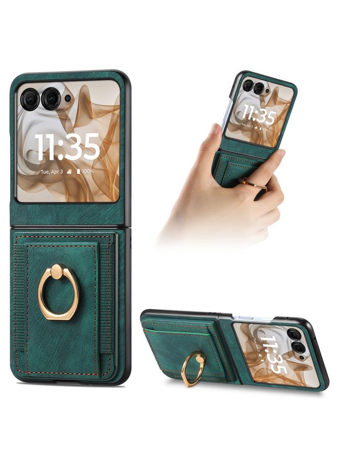 Green Tiger For Motorola Razr 50 Ultra Retro Skin-feel Ring Card Bag Phone Case(Green)