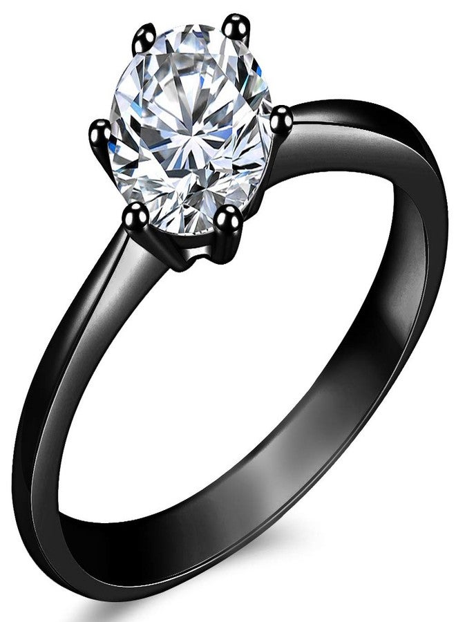 Jude Jewelers 1.0 Carat Classical Stainless Steel Solitaire Engagement Ring, 7, Metal, Cubic Zirconia