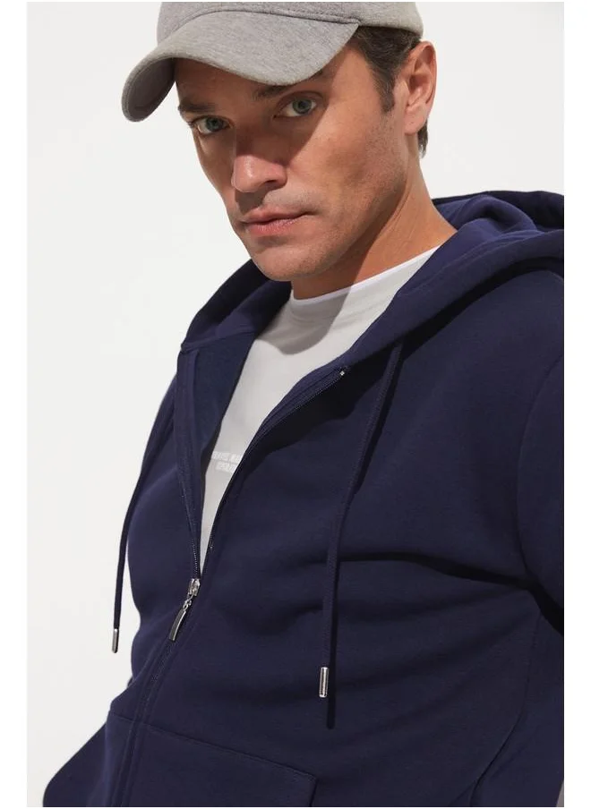 جون June Men Zippered Pocket Drawstring Sweatshirt Navy