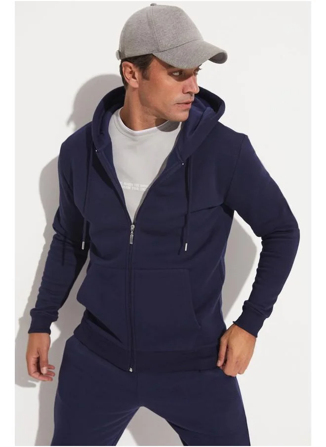JUNE June Men Zippered Pocket Drawstring Sweatshirt Navy