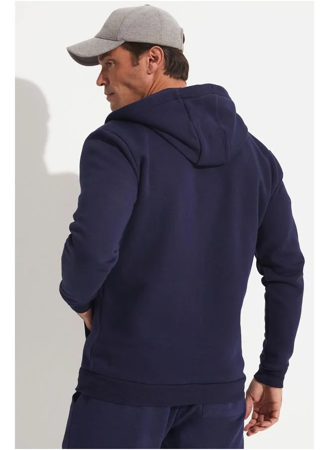 JUNE June Men Zippered Pocket Drawstring Sweatshirt Navy