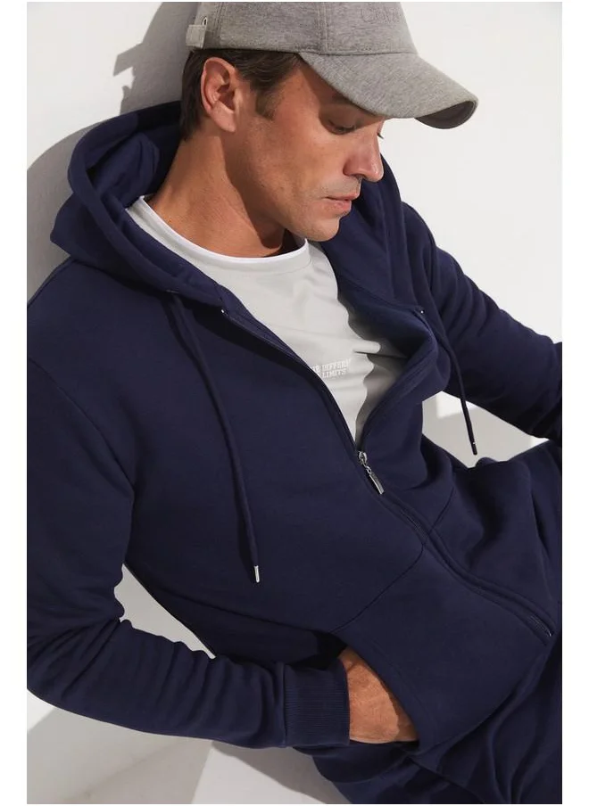 JUNE June Men Zippered Pocket Drawstring Sweatshirt Navy