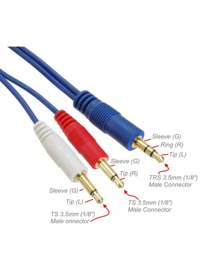 CablesOnline كابلات أونلاين 6 قدم كابلات أونلاين 3.5 مم ستيريو ذكر إلى مزدوج (أحمر/أبيض) 3.5 مم أزرق كابل صوتي مفكك - Image 3