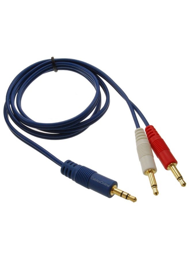 CablesOnline كابلات أونلاين 6 قدم كابلات أونلاين 3.5 مم ستيريو ذكر إلى مزدوج (أحمر/أبيض) 3.5 مم أزرق كابل صوتي مفكك - Image 1