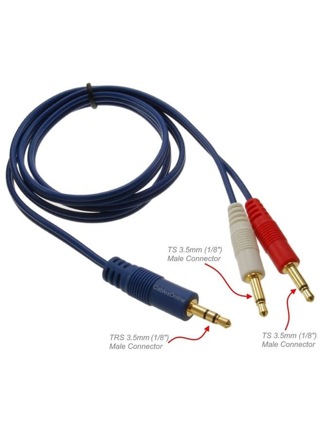 CablesOnline كابلات أونلاين 6 قدم كابلات أونلاين 3.5 مم ستيريو ذكر إلى مزدوج (أحمر/أبيض) 3.5 مم أزرق كابل صوتي مفكك - Image 2