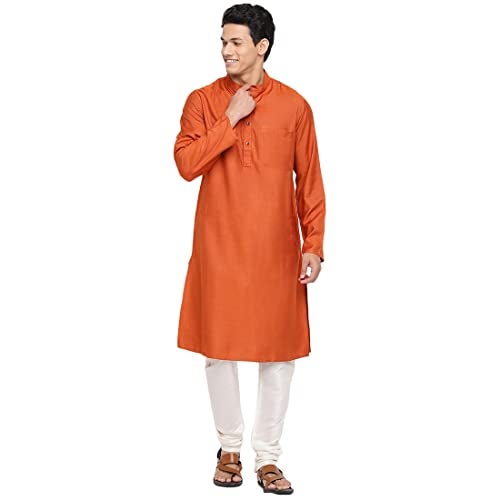 Fabindia Men's Viscose Silk Woven Slim Kurta (102591104_Rust - Image 5