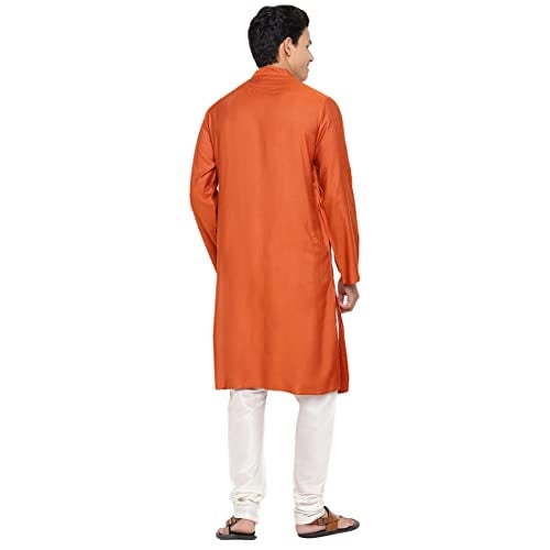 Fabindia Men's Viscose Silk Woven Slim Kurta (102591104_Rust - Image 4