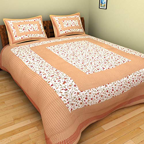 ART WORLD King Size Double Bed Sheet with Pillow Covers Pure Cotton Rajasthani Jaipuri Traditional Printed Bedcover (Brown, King) - Image 5