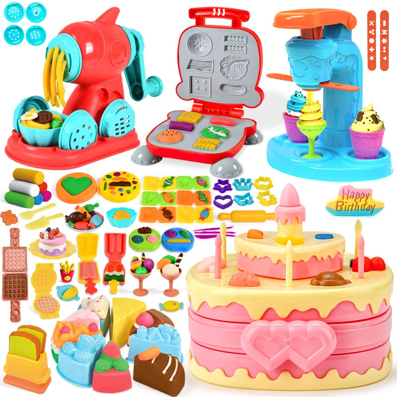 SOCBTNSO 4 in 1 Dough Sets 70 PCS for Kids Ages 48 Dough Tools Kit with Ice Cream Noodle Hamburger Cake Maker Machine Kitchen Creations Art Crafts Food Play Toys for Boys Girls Ages 3 - Image 3