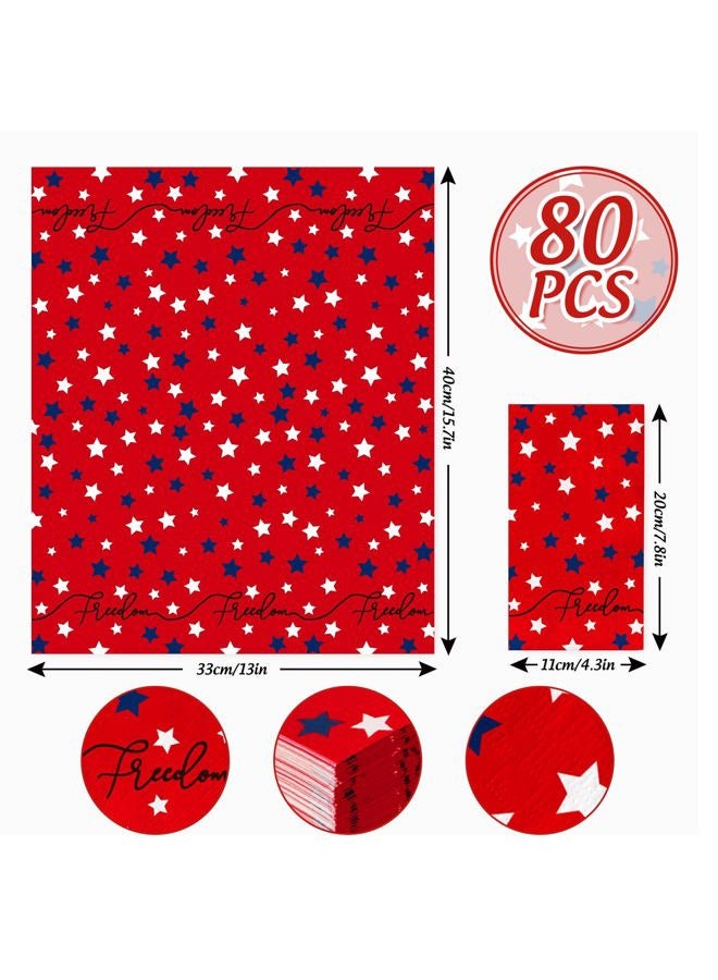 AnyDesign 80 Pack Patriotic Guest Napkins Disposable American Freedom Stars Paper Napkins 4th of July Red Blue White Stars Hand Napkin Towel for Independence Day Supplies, 13 x 15.7 Inch - Image 2