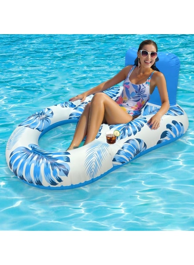 GGEROU Pool Float with backrest and 2 Cup Holders Pool Floaties Large Floating Chair Water Floaties for Adults Inflatable Lounger Pool Floats Raft Blue - Image 2