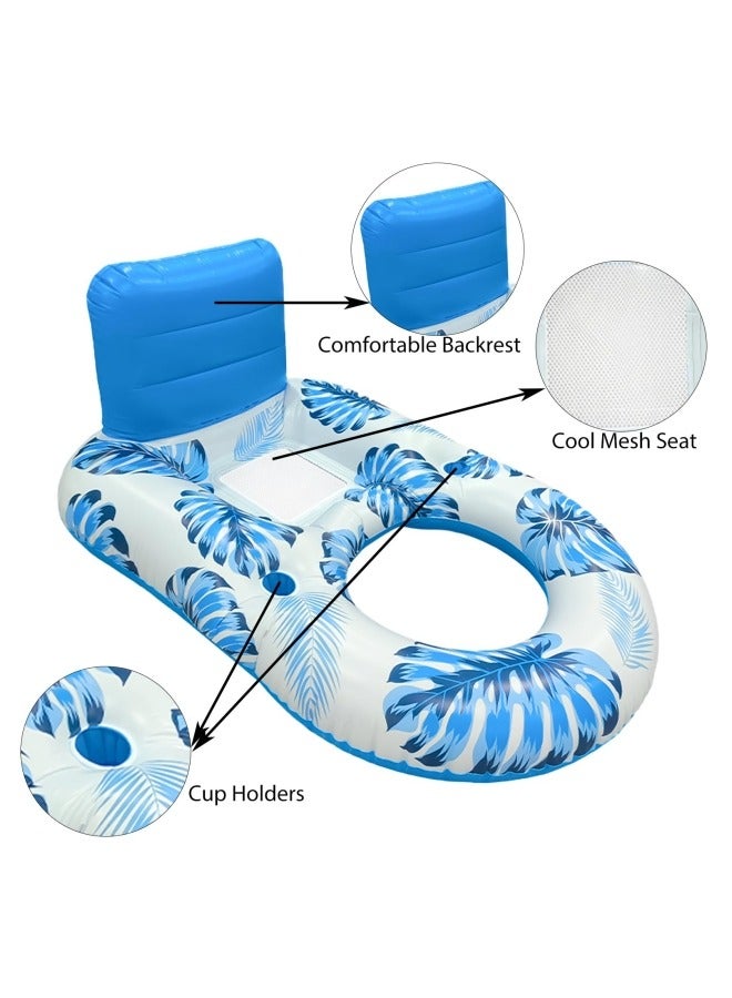GGEROU Pool Float with backrest and 2 Cup Holders Pool Floaties Large Floating Chair Water Floaties for Adults Inflatable Lounger Pool Floats Raft Blue - Image 3