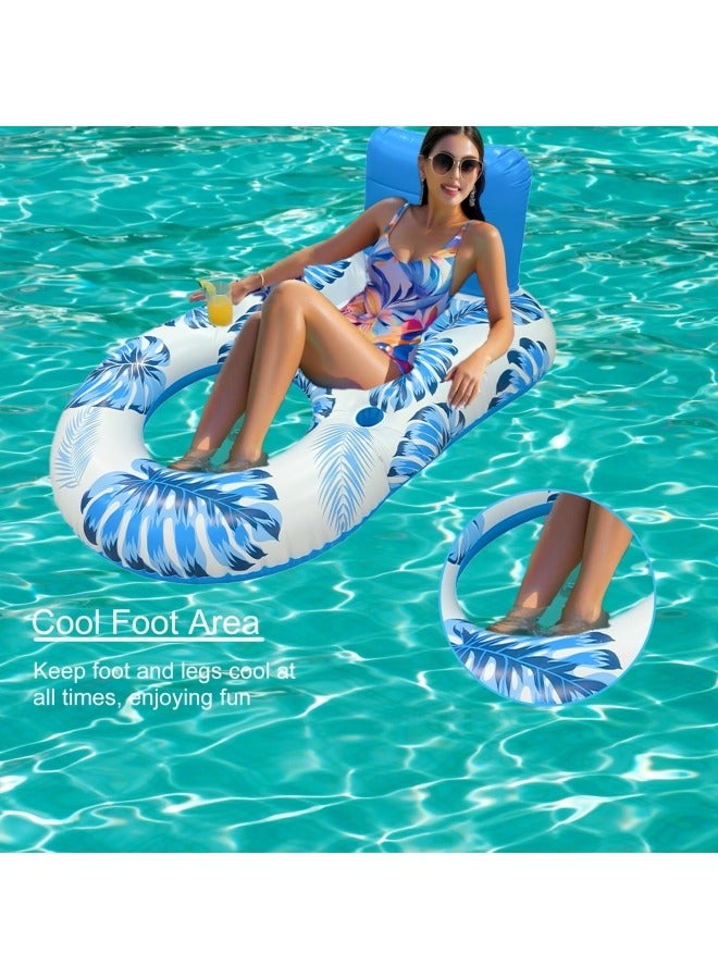 GGEROU Pool Float with backrest and 2 Cup Holders Pool Floaties Large Floating Chair Water Floaties for Adults Inflatable Lounger Pool Floats Raft Blue - Image 4