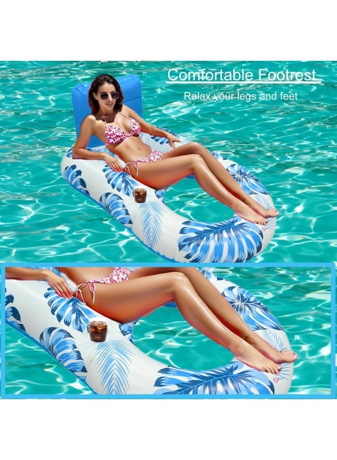 GGEROU Pool Float with backrest and 2 Cup Holders Pool Floaties Large Floating Chair Water Floaties for Adults Inflatable Lounger Pool Floats Raft Blue - Image 5