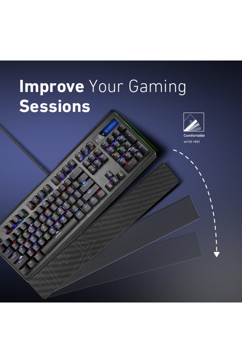 VERTUX RGB mechanical gaming keyboard with aluminum frame, 104 keys, macro and programming support, and wrist rest - Image 2