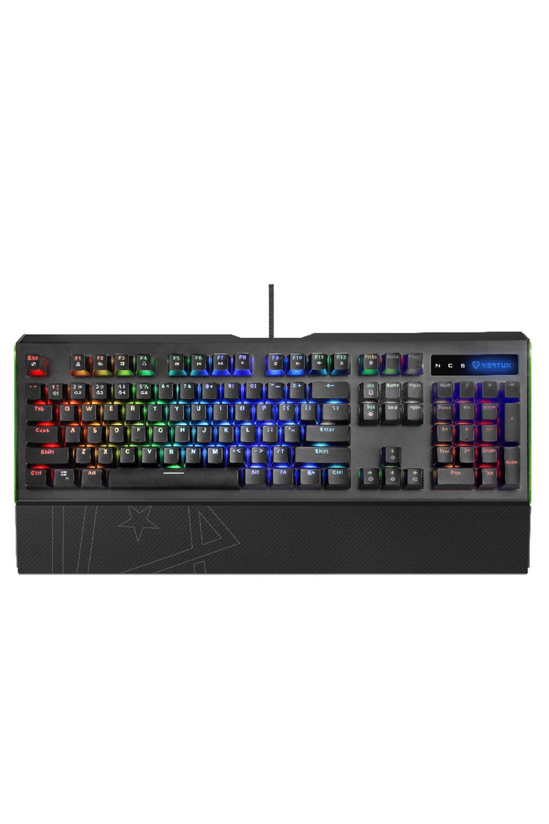 VERTUX RGB mechanical gaming keyboard with aluminum frame, 104 keys, macro and programming support, and wrist rest - Image 1