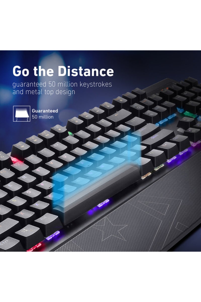 VERTUX RGB mechanical gaming keyboard with aluminum frame, 104 keys, macro and programming support, and wrist rest - Image 3