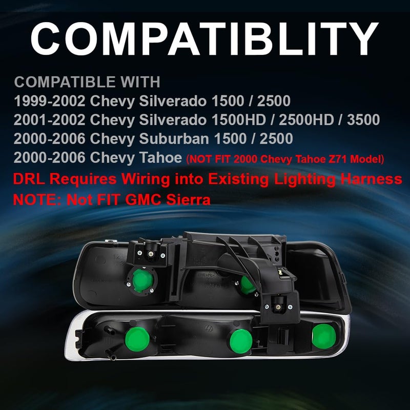 PIT66 LED Headlight Assembly Compatible with 1999-2002 Chevy Silverado / 2000-2006 Tahoe Suburban Clear Lens Black Housing Clear Reflector Headlamps Front Lights - Image 2