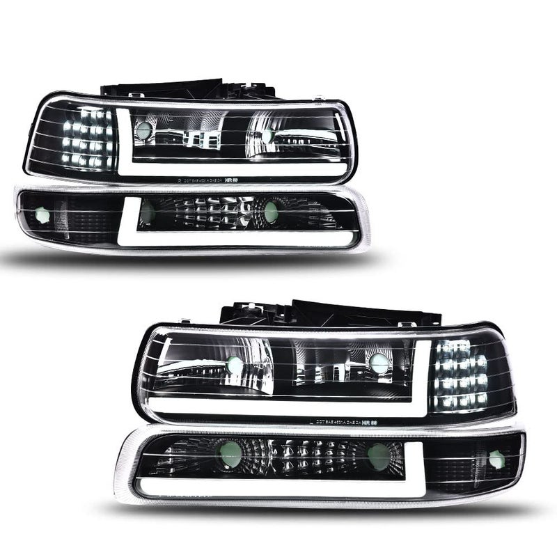 PIT66 LED Headlight Assembly Compatible with 1999-2002 Chevy Silverado / 2000-2006 Tahoe Suburban Clear Lens Black Housing Clear Reflector Headlamps Front Lights - Image 1