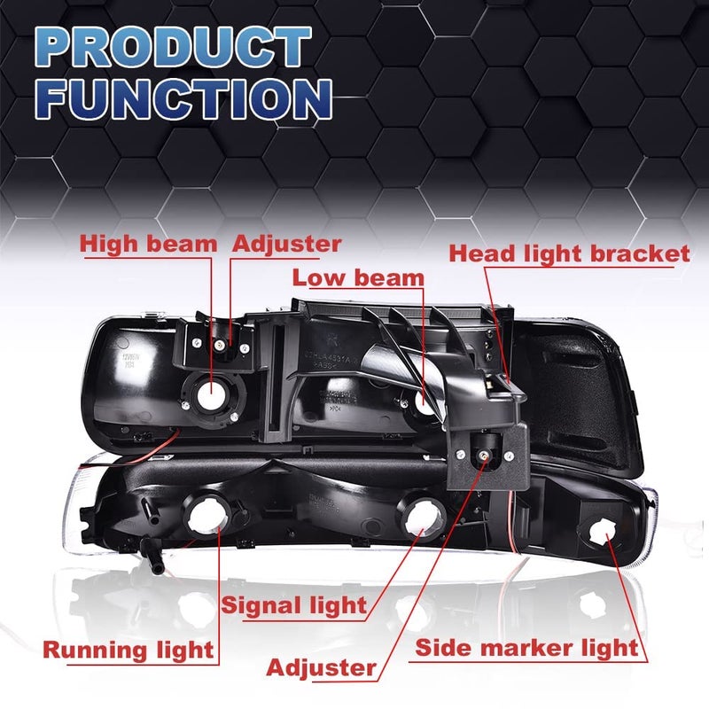 PIT66 LED Headlight Assembly Compatible with 1999-2002 Chevy Silverado / 2000-2006 Tahoe Suburban Clear Lens Black Housing Clear Reflector Headlamps Front Lights - Image 4