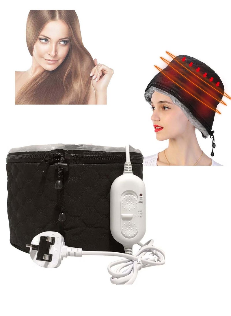 قبعة تدفئة وترطيب عميق، حافة قابلة للتعديل، فرو معالج حرارياً مع حماية من الحرارة الزائدة (أسود) - Image 1